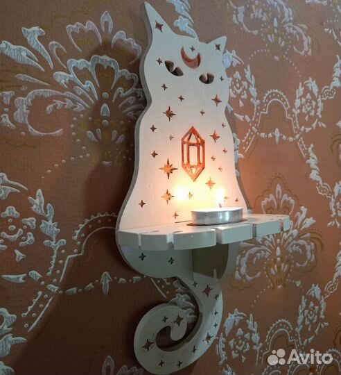 Полочка кошечка для свечей настенная