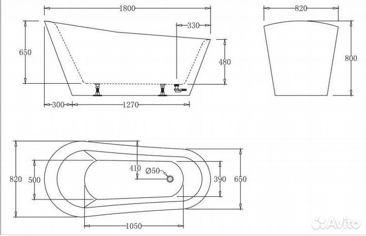 Ванна акриловая belbagno BB63-1800-W0