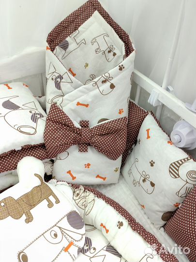 Комплект в детскую кроватку бортики кокон одеяло