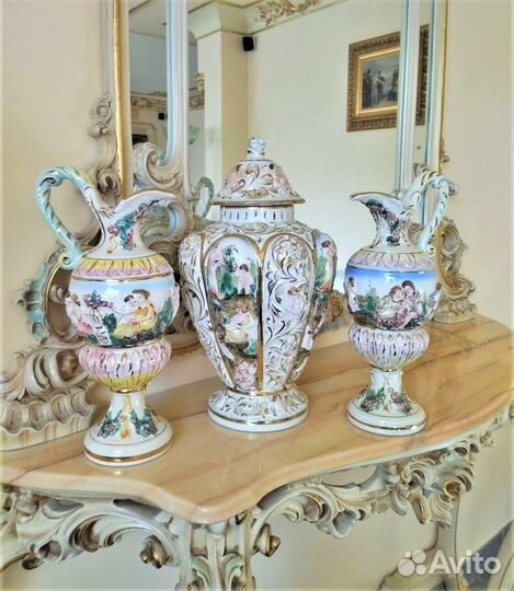 Большие антикварные кувшины Capodimonte фарфор Ита