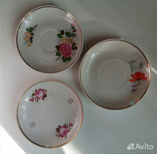 Чайные блюдца СССР, 3 штуки, советский фарфор