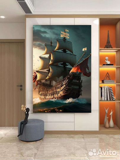 Картина маслом в подарок Парусный корабль в море