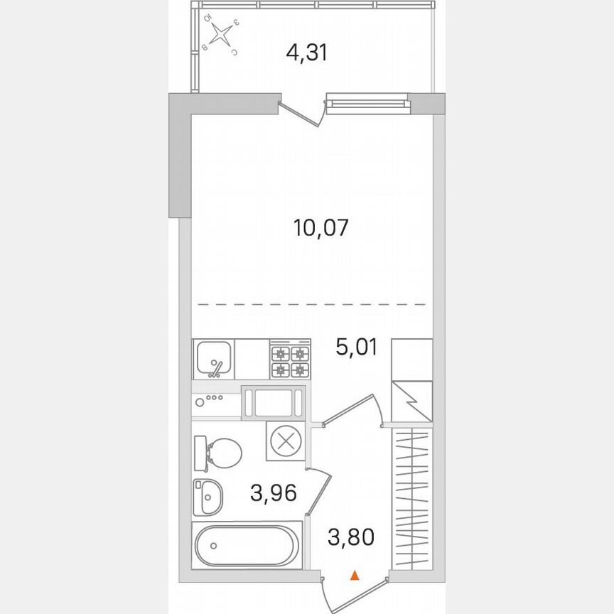 Квартира-студия, 24,1 м², 3/8 эт.