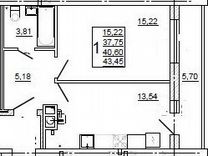 1-к. квартира, 43,3 м², 1/10 эт.