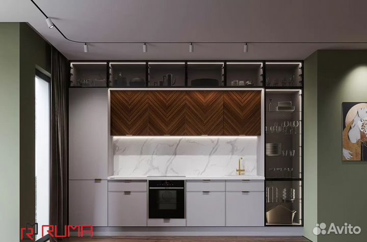 Кухня на заказ прямая с островком реальная цена