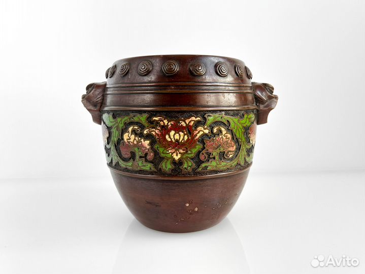 Антикварное кашпо, Япония, бронза, 1890-1930 гг