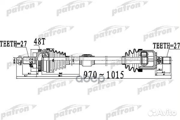Полуось передний мост справа 27X970X62X27 ABS:4