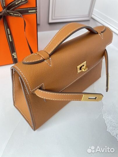 Сумка hermes kelly pochette кэмэл в золоте