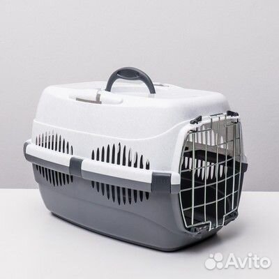 Переноска для животных до 9 кг, бело-серая