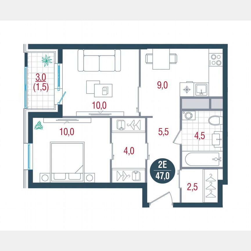 2-к. квартира, 49 м², 21/32 эт.