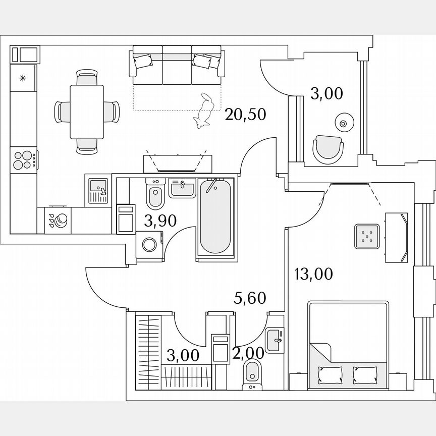 1-к. квартира, 49,5 м², 8/13 эт.