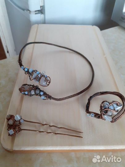 Браслет Ожерелье Заколка волос медь натур.камни