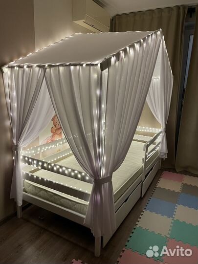 Детская кровать домик с ящиками Балдахин в подарок