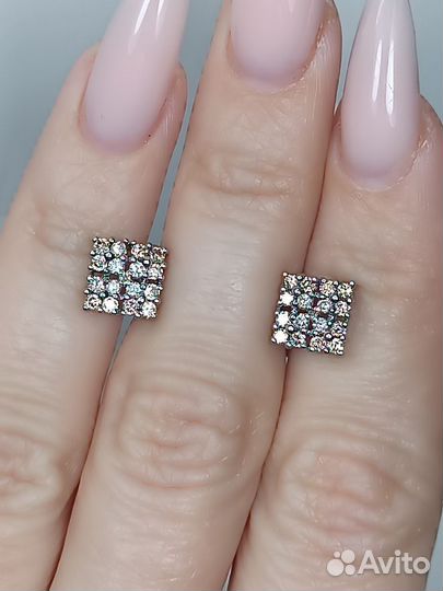 Серьги пусеты золото 585* бр-ты - 0,42 ct