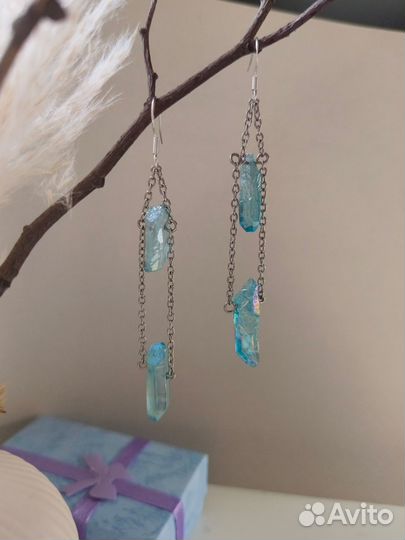 Серьги с натуральным кварцем