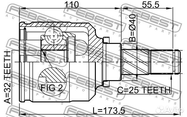 Шрус внутренний левый 32x40x25