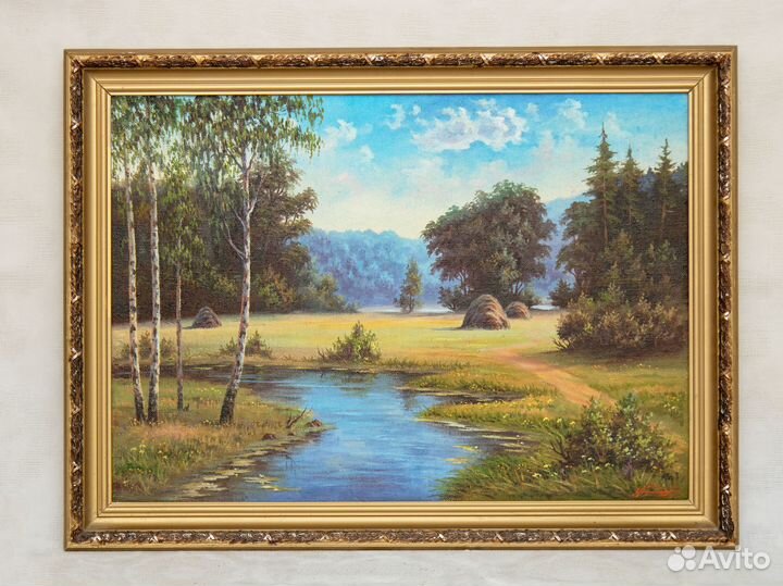 Картина маслом холст рама Летнее Утро Рябчиков