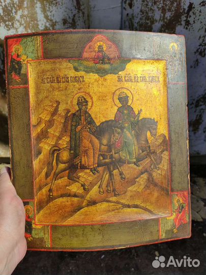 Старинная икона Борис и Глеб