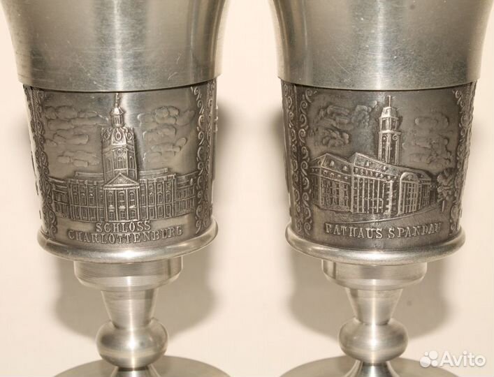 Пара, Оловянных Немецких Рюмок на ножках Винтаж