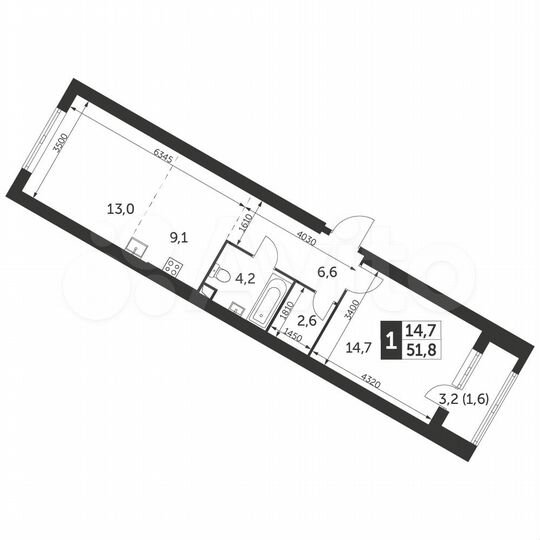 1-к. квартира, 51,8 м², 28/47 эт.