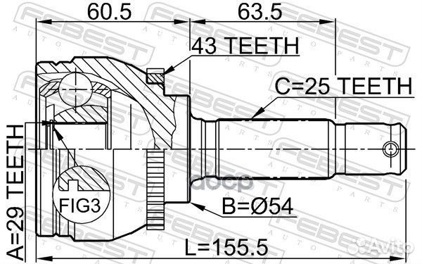 Шрус наружный 29X54X25 0410DA2A43 Febest