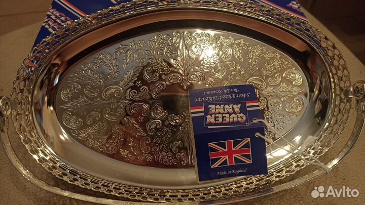 Блюдо овальное Queen Anne с ручкой посеребрение