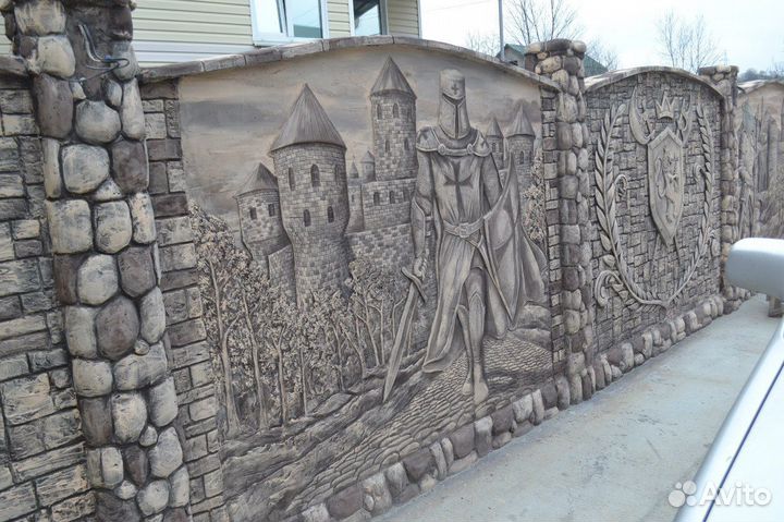 Водопады, барельефы, скульптуры, оформление террит