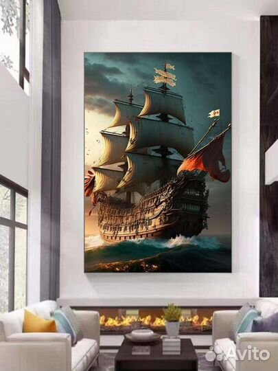 Картина маслом в подарок Парусный корабль в море