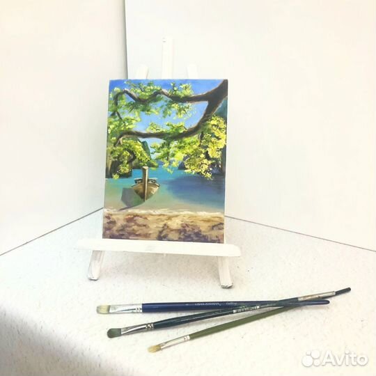 Картина маслом на холсте Море Лодка