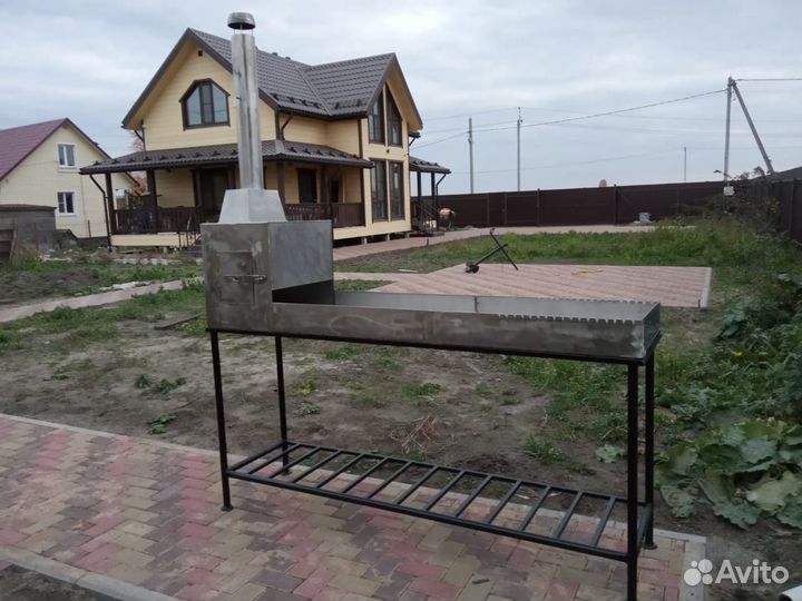 Мангал из нержавейки с двойным дном внутри песок