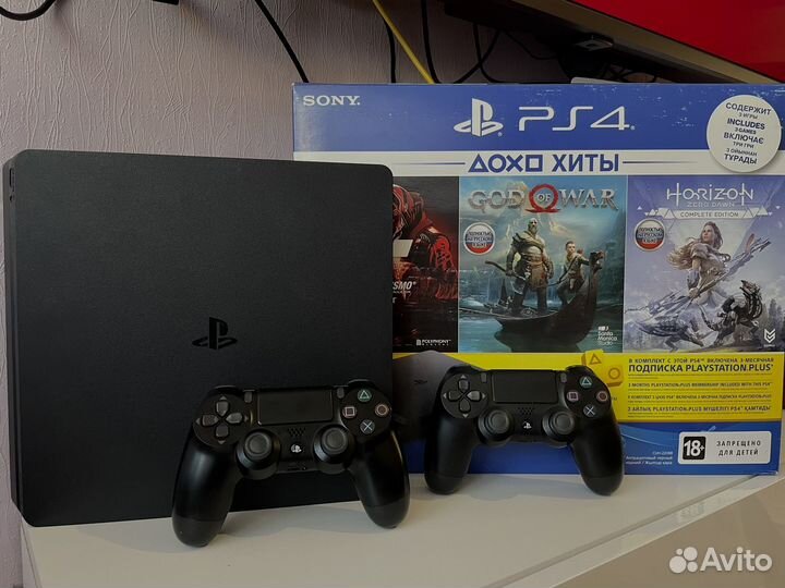 Sony PS4 slim 1tb+2 джойстика+4 игры