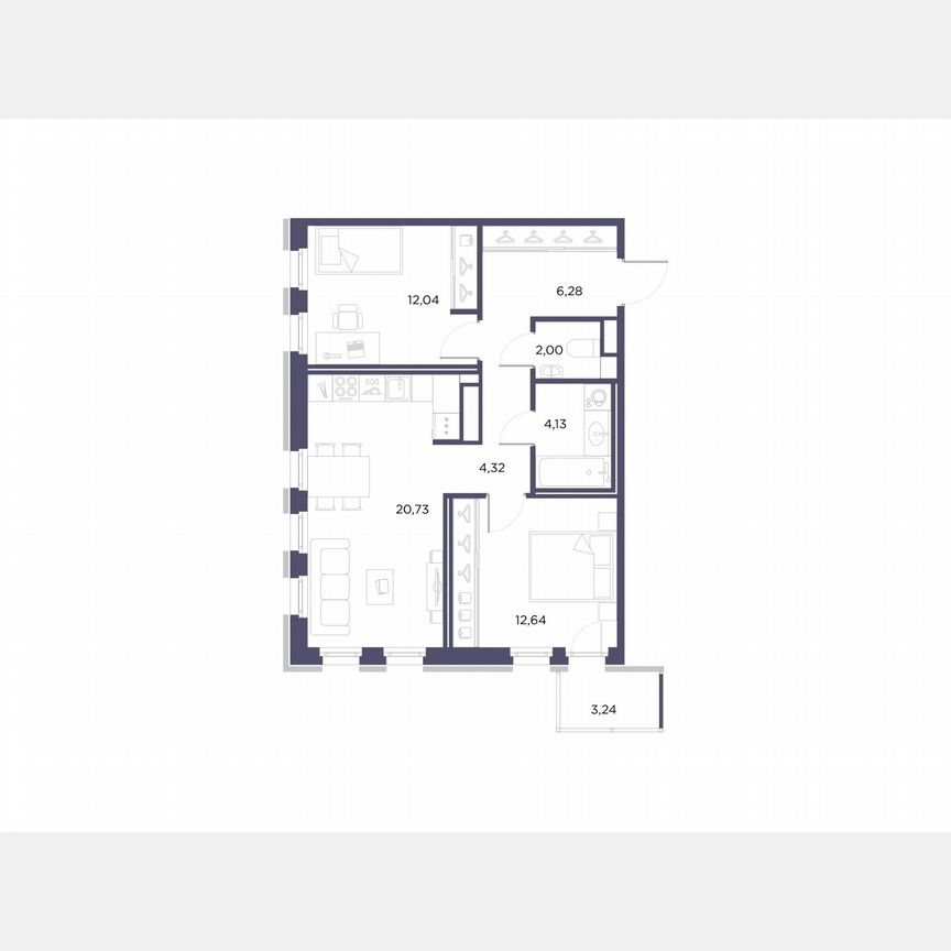 2-к. квартира, 62,1 м², 3/10 эт.