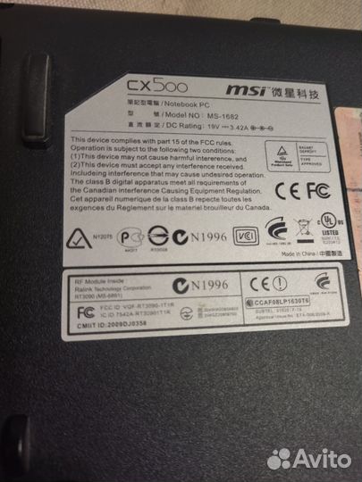 Ноутбук msi cx500 на запчасти