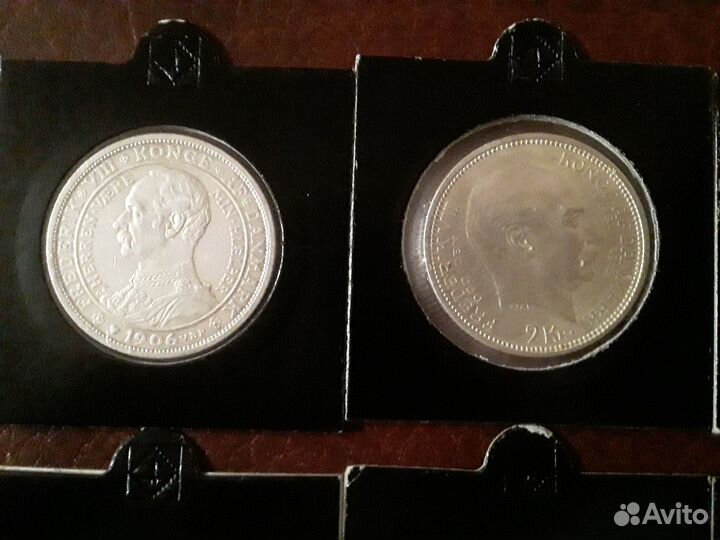 Монеты 2 кроны Швеции и Дании 1875-1945г. Серебро