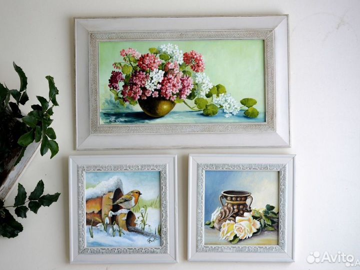 Картины маслом герань подснежники желтые розы