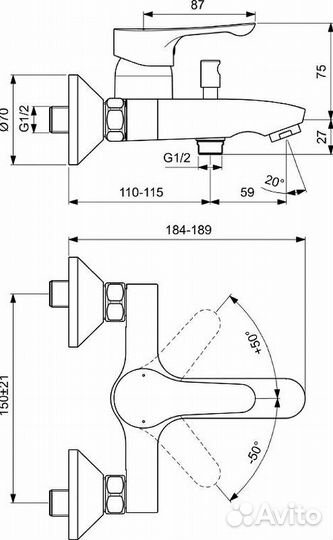 Смеситель для ванны Ideal Standard Alpha BC654AA