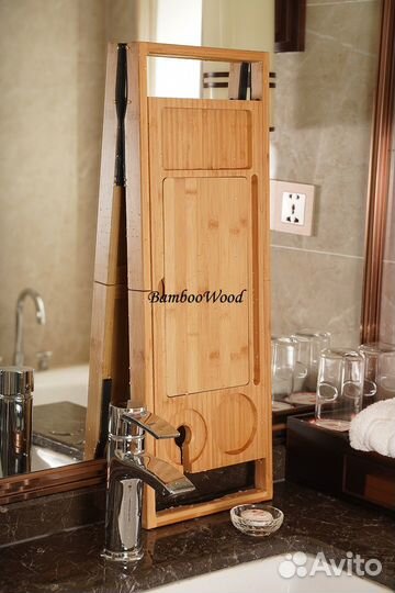 Столик-полка для ванной (натуральный бамбук)