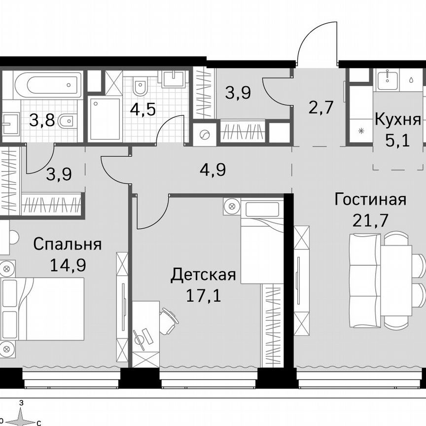 2-к. квартира, 82,5 м², 35/49 эт.