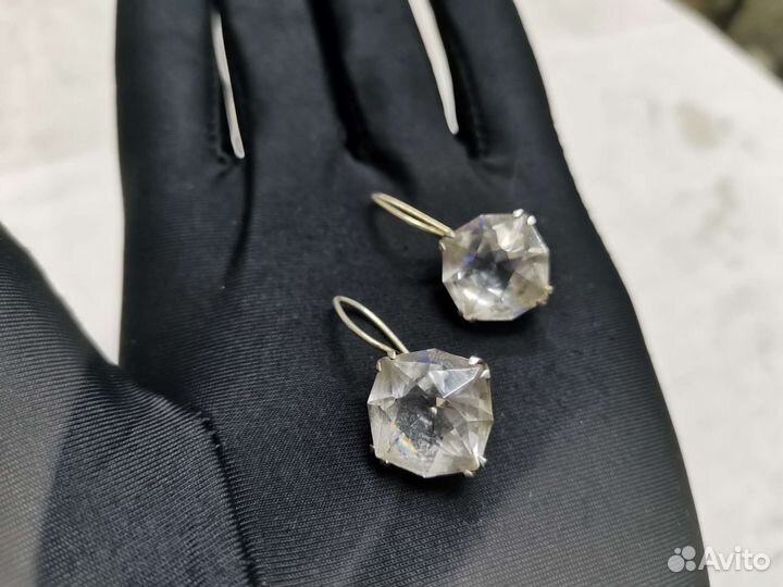 Серьги Горный хрусталь СССР Серебро 875 пробы (Ч)