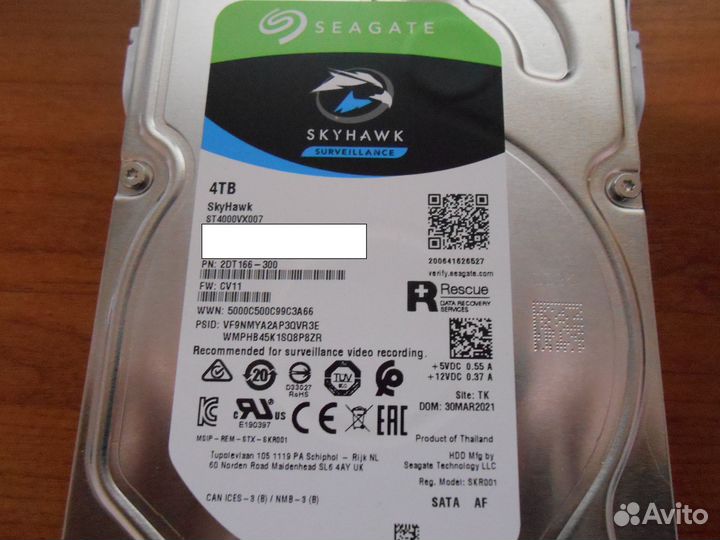4 тб Жесткий диск Seagate SkyHawk ST4000VX007