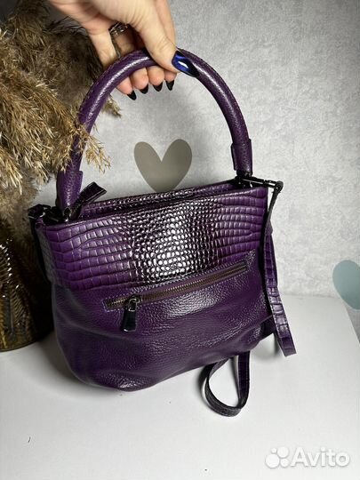 Сумка натуральная кожа ярко фиолетового цвета