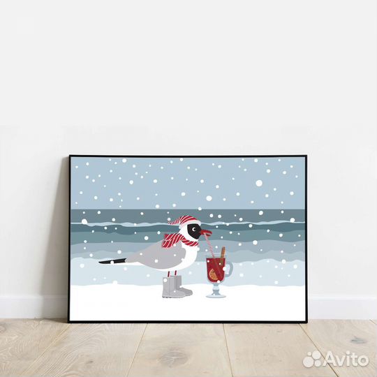 Постер с чайкой которая пьёт глинтвейн