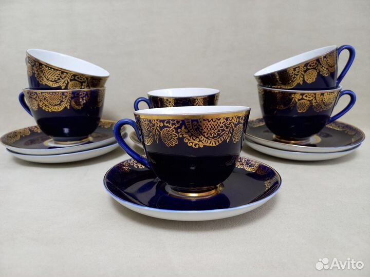 Чайные пары лфз Кобальт Золотой фриз, Колосок,СССР