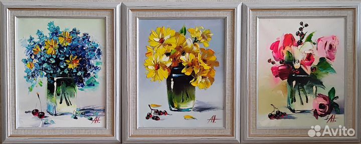 Картина холст масло 30-24 букет цветы