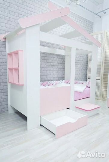 Кровать детская домик для девочки 800*1600