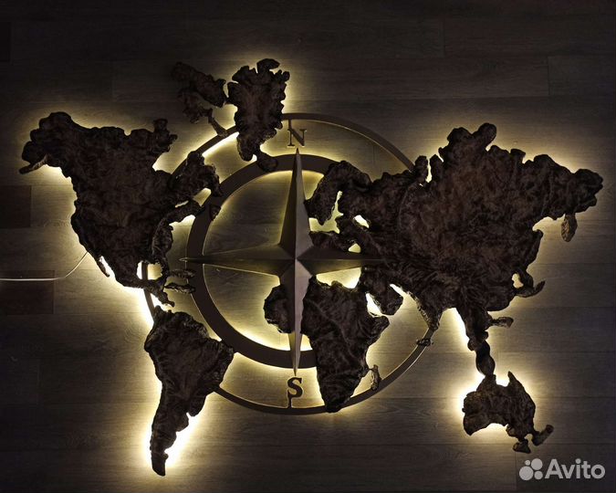 Карта мира, декоративная, объемная, барельеф