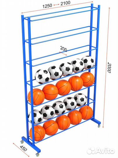 Стеллаж для мячей односторонний 200х160х35 на 42ш