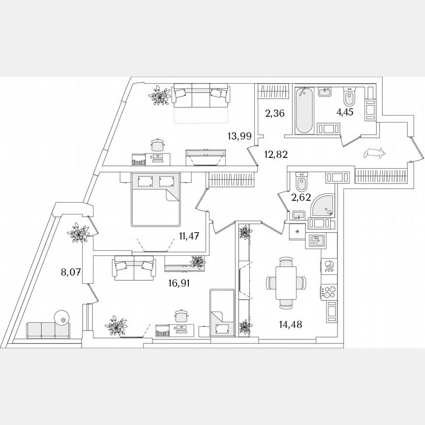 3-к. квартира, 83,1 м², 13/17 эт.