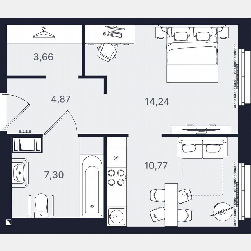 1-к. апартаменты, 40,8 м², 3/24 эт.