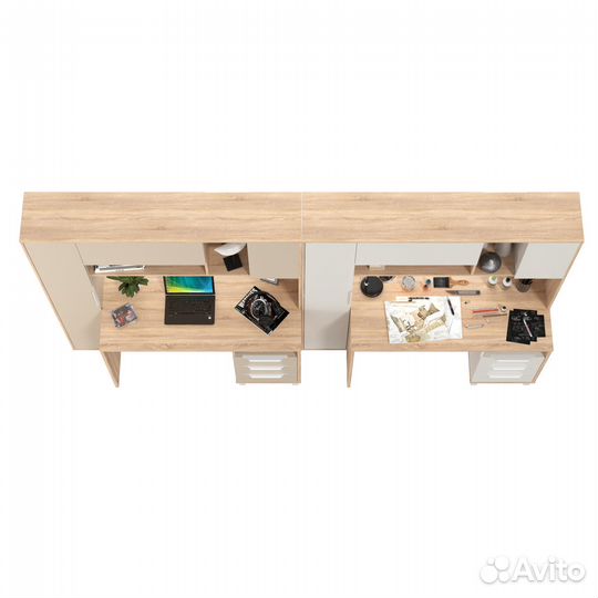 Два стола компьютерных Mobi Комфорт 12.95N цвет дуб сонома/белый/сатин, 324х60х180